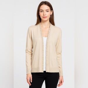 Siani Milano Faux Leather Ruffle Open Cardigan cream Small Milan Italy tan cream